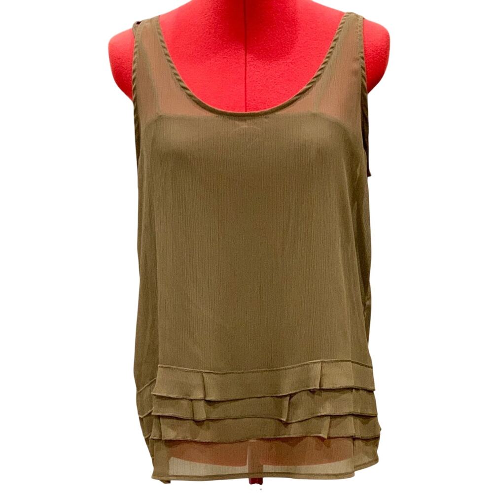 Old Navy Army Green Layered Ruffle Blouse Women’s Medium Semi Sheer Sleeveless